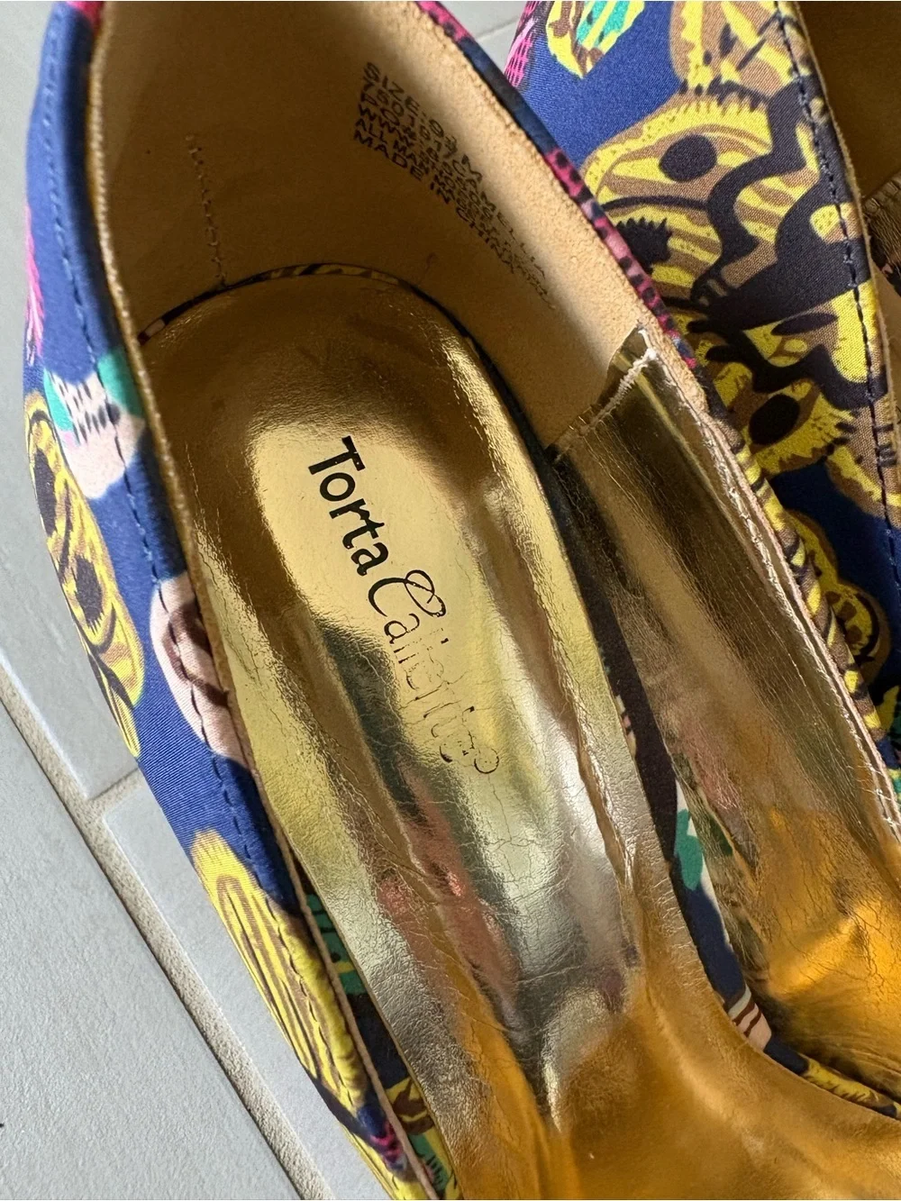 Navy Multicolor Printed Heels with Bow Accent